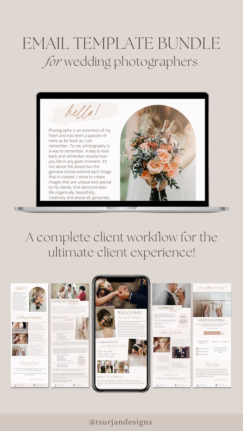 Wedding Photographer Client Workflow Wedding Photography Email Marketing Template Bundle