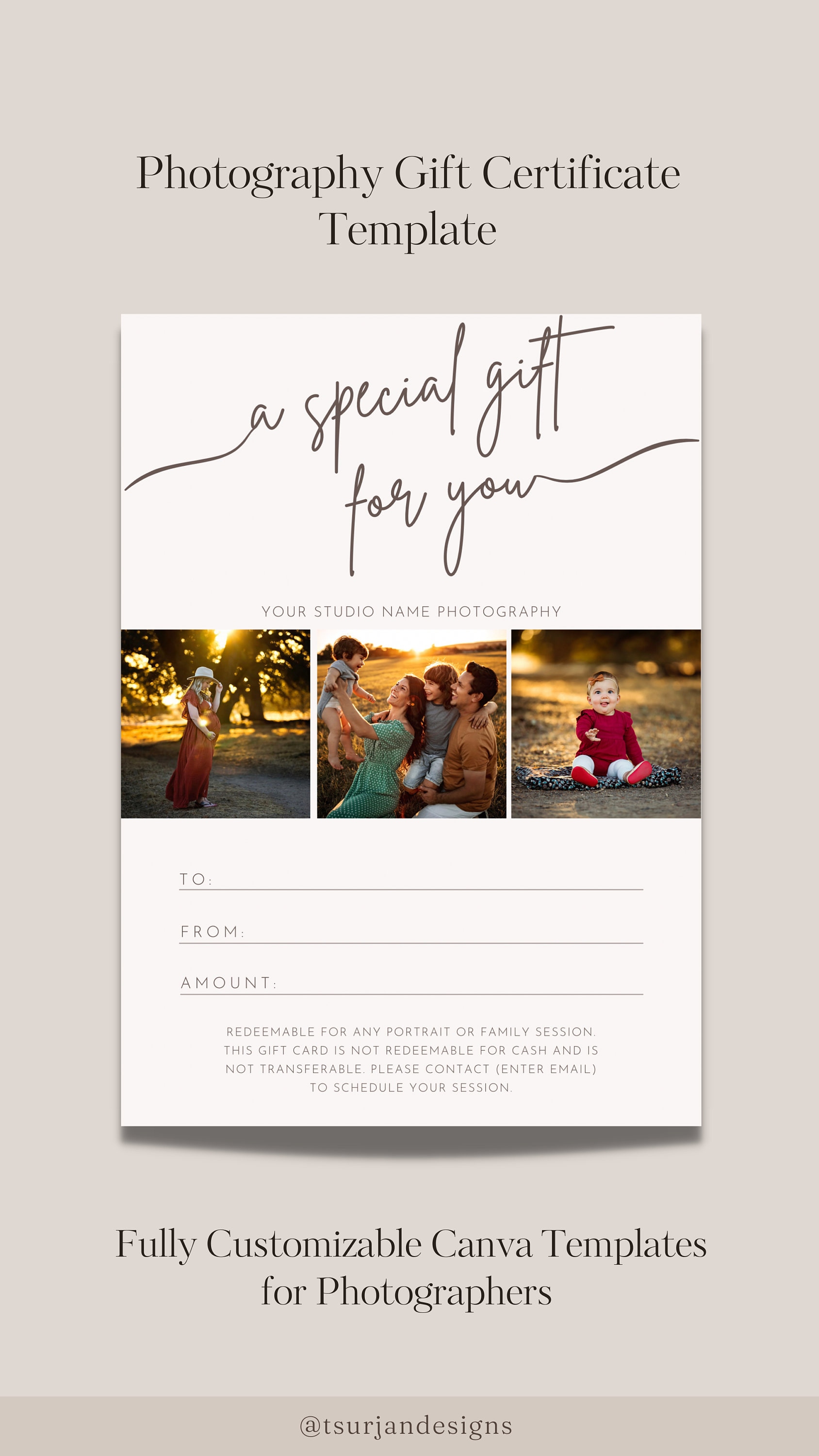 Portrait Photography Photoshoot Gift Card Photoshoot Gift Voucher