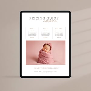 Newborn Photography Pricing Template Price List Template Photography Pricing Guide Fully Customizable Canva Template Photographer Pricing
