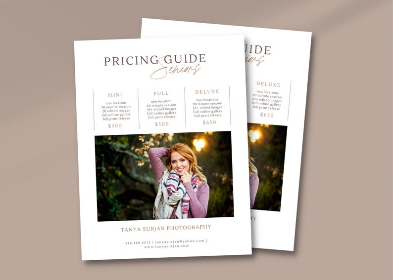 Senior Photography Pricing Template Price List Template Photography ...