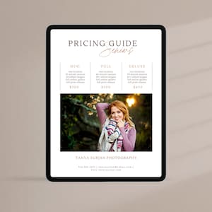 Senior Photography Pricing Template Price List Template Photography Pricing Guide Fully Customizable Canva Template Photographer Pricing