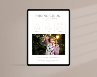 Senior Fotografie Preisvorlage Preisliste Vorlage Fotografie Pricing Guide Vollständig anpassbare Canva Vorlage Fotograf Pricing