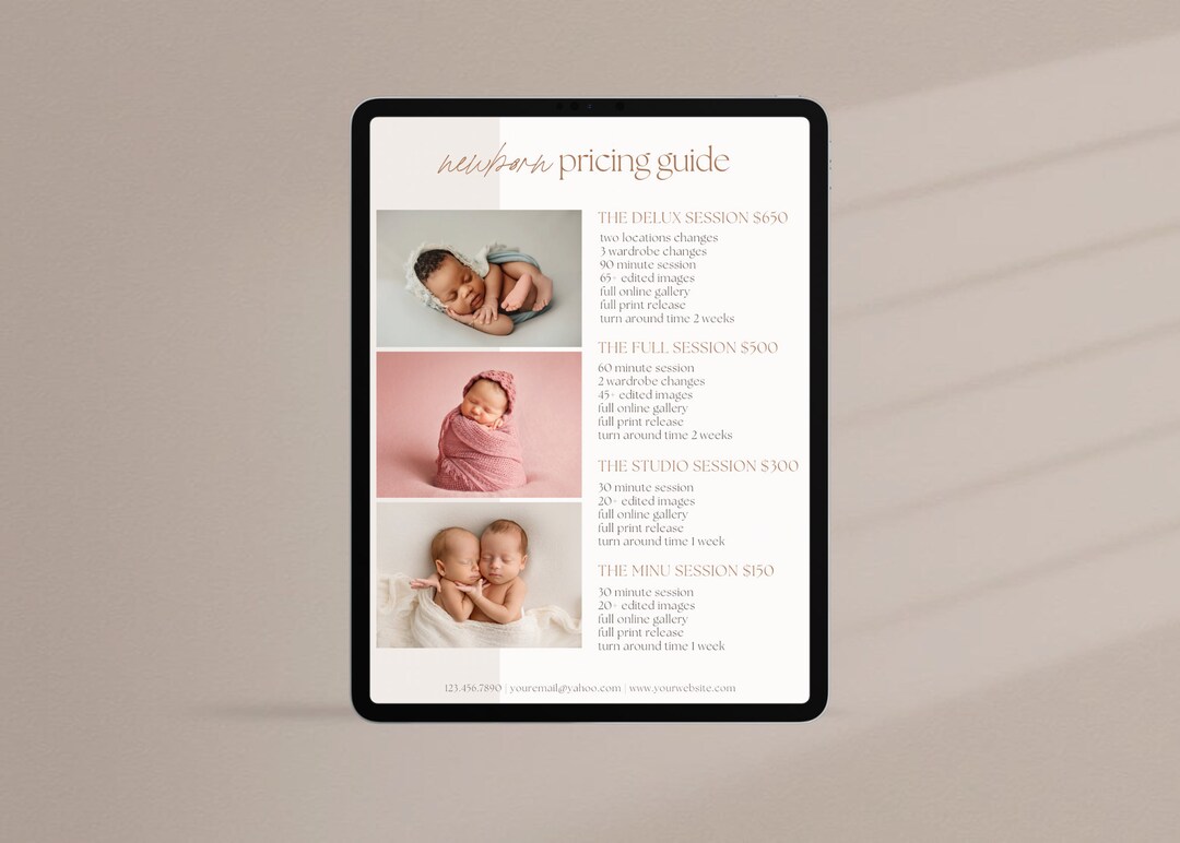 Newborn Photography Pricing Guide Price List Template Etsy