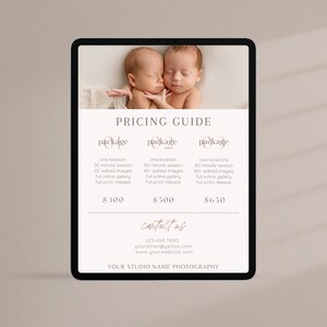 Newborn Photography Pricing Template Price List Template Photography Pricing Guide Fully Customizable Canva Template Photographer Pricing