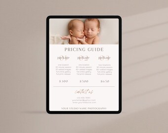 Neugeborenen Fotografie Preisvorlage Preisliste Vorlage Fotografie Pricing Guide Vollständig anpassbare Canva Vorlage Fotograf Preise