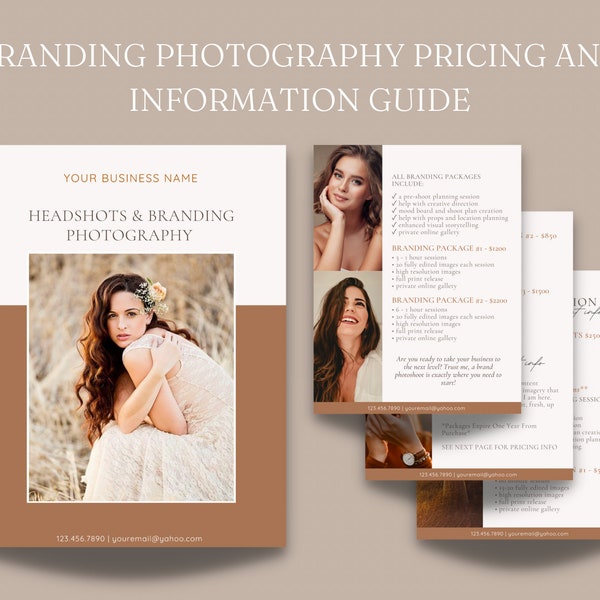 Branding Photography Pricing Template Branding Photographer Printable Price List Headshot and Branding Guide Photography Price List Template