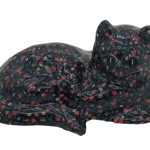 Vtg DECOUPAGE CERAMIC cat kitten kitty figurine floral print Shelf Sitter