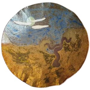 Vintage 1977 Signed Pottery Bowl – Handmade Tree & Moon Landscape