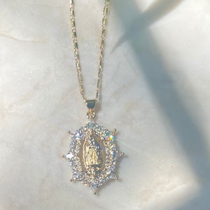 18k Gold Icy Guadalupe Necklace, Religious necklace, Gifts for her