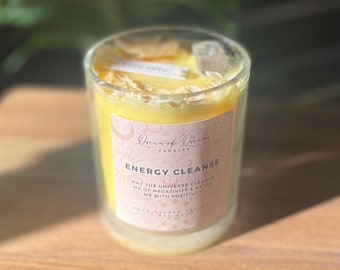 Energy Cleanse Intention Candle ⦿ Manifestation Candle - Crystal Candle - Remove Negative Energy - Protection Candle - Wellness