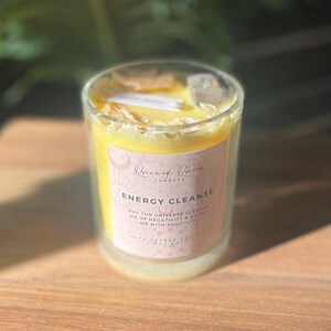 Energy Cleanse Intention Candle ⦿ Manifestation Candle - Crystal Candle - Remove Negative Energy - Protection Candle - Wellness