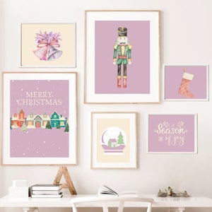 Set di stampe natalizie alla lavanda: decorazioni murali per le feste, download digitale