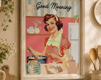 Retro Kitchen Print: 50s 60s Style "Good Morning" Art (Digital Download)