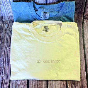 Roman Numeral Embroidered t-shirt, Custom Matching Couples Jumper, Personalised Crewneck, Anniversary Gift, Gifts For Her, Gifts for Him