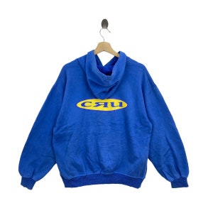Vintage 90s CRU Centre Logo Print Blue Hoodie