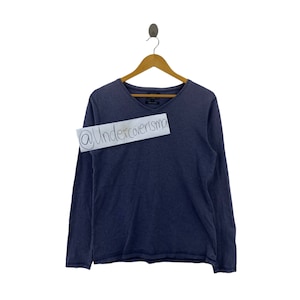 Vintage BEAMS PLUS japanische Marke V-Ausschnitt Plain Blau Langarm Shirt