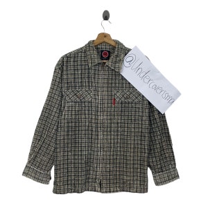 Vintage LUCKY STRIKE Check Tartan Brown Button Up Pocket Shirt