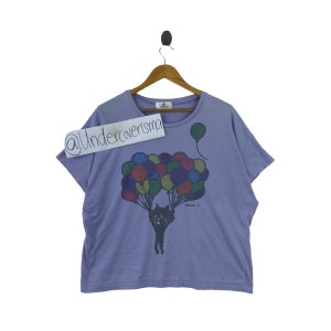 NE-NET By ISSEY Miyake Japanese Brand Cat With Ballons Print Short Sleeve Shirt
