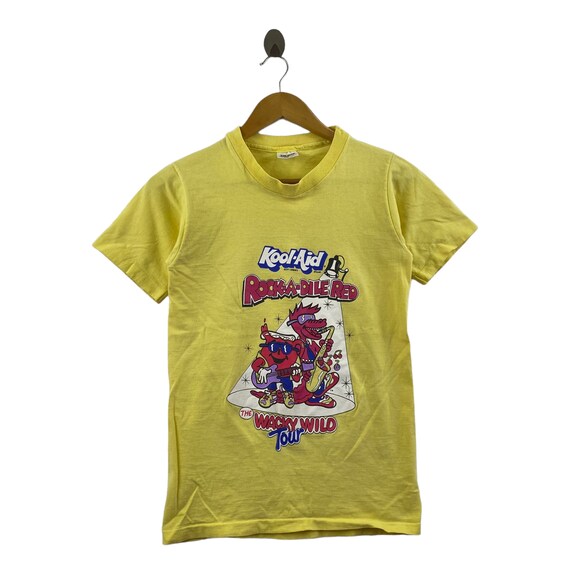 Vintage 90s Retro Kool-aid WACKY WILD TOUR Logo Print Yellow Shirt