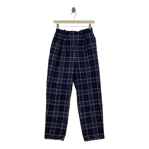 Vintage 90s DAKS LONDON ENGLAND Brand Check Tartan Blue Straight Cut Pant