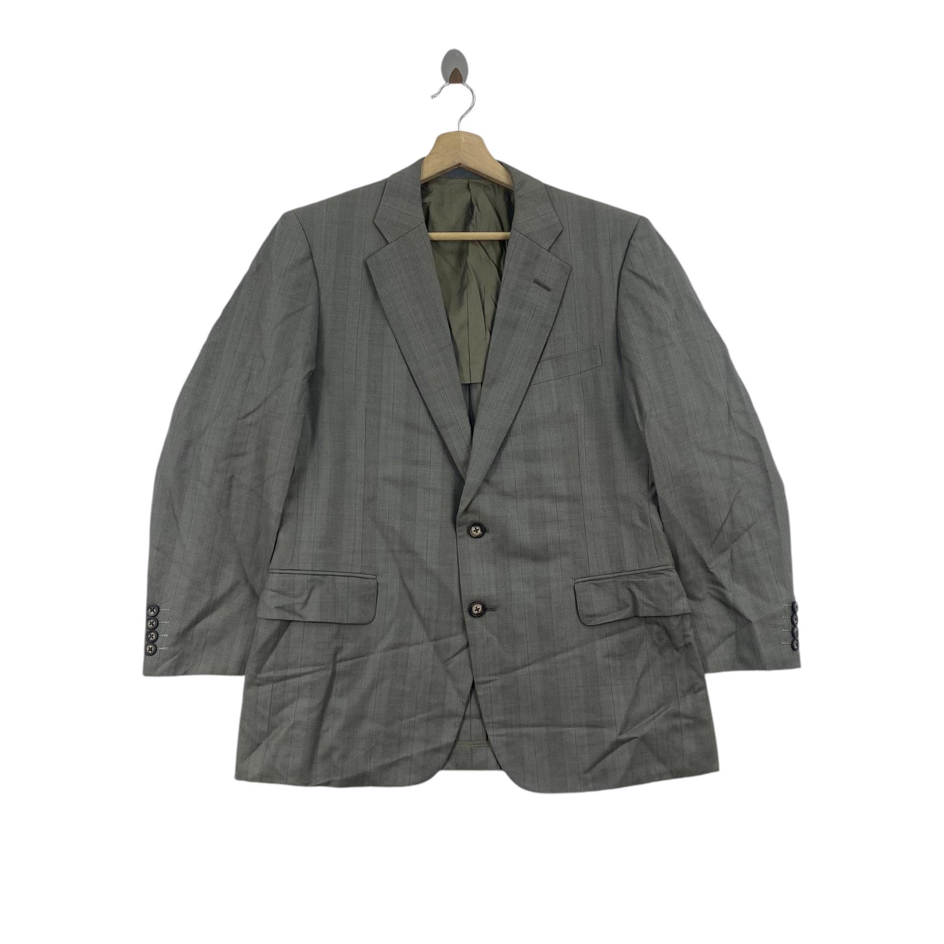 Vintage BURBERRYS London Hickory Stripes Grey Blazer Coat Jacket