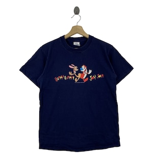 Camicia a maniche corte blu scuro con stampa di cartoni animati americani vintage 2001 The REN & STIMPY SHOW