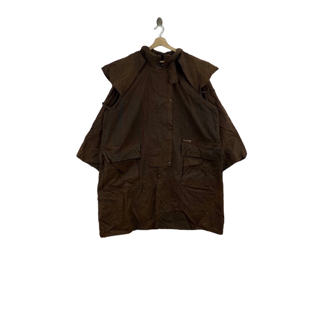 Manteau D'équitation Vintage Driza-Bone Taille L Marron Huilé Capuche Longueur 50