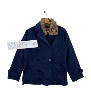 Vintage FIORUCCI Italy Italian Designer Fur Inside Navy Coat