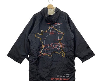 Vintage Le TOUR De FRANCE LTDF Bicycle Embroidered Cycling Map Hooded Parka