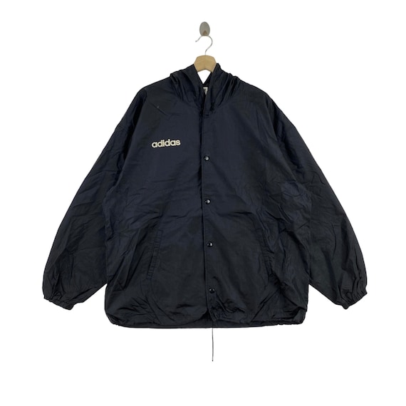 Vintage 90s ADIDAS Trefoil Big Back Print Hooded Windbreaker Coach