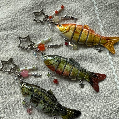 bead wrapped fishing lure ornament fish lure beaded keychain