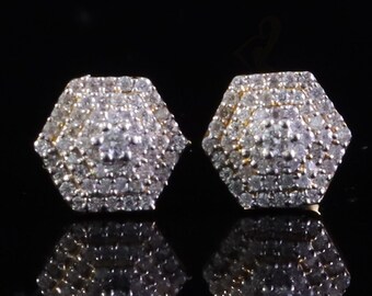 Diamond Celebrity's Hexagonal Stud Earrings 0.50ct VVS 'D' Moissanite 925 Yellow Silver Men's/Womens