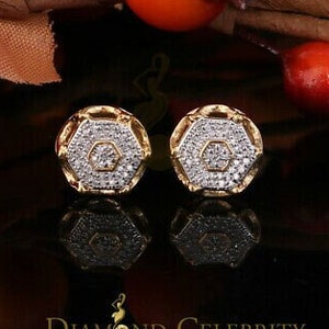 0.25ct Diamond Stud Hexagon Earring For Women Yellow 925 Sterling Silver For Men