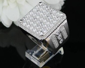 925 silver Jewelry White 12.50ct Cubic Zirconia WideAjustable Ring Sz 9/11