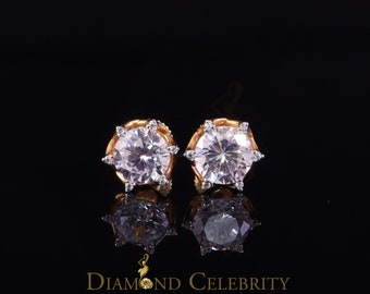 Diamond Celebrity's Men's/Womens 925 Silver Yellow 1.50ct VVS 'D' Moissanite Stone Round Earrings