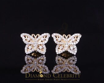 Diamond Celebrity's Men's/Womens 925 Silver Yellow 0.50ct VVS 'D' Moissanite Butterfly Stud Earrings