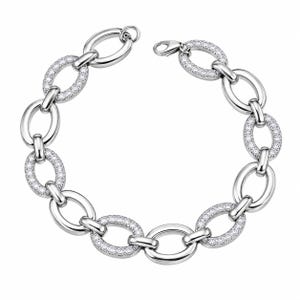White 925 Sterling Silver Cubic Zirconia Stone Link Lock Bracelet Size 7 Inches
