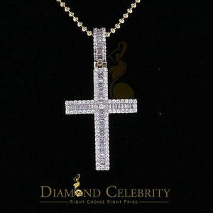 Diamond Celebrity&#39;s Yellow 925 Sterling Silver Baguette Cross Pendant with 3.22ct Cubic Zirconia