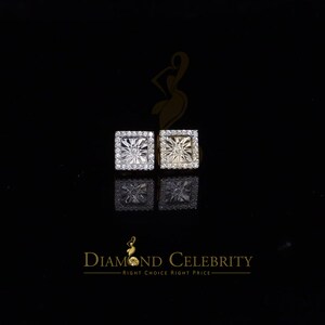 1.46ct Cubic Zirconia 925 Yellow Silver Women&#39;s & Men&#39;s Hip Hop Square Earrings