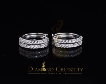 Diamond Celebrity'sMen's hip hop White 925 Sterling Silver Cubic Zirconia 2 row Huggie Hoop Earring