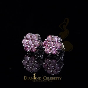 Clous d'oreilles floraux en moissanite rose pour homme/femme, diamants, argent 925, blanc 1,66 carat, VVS D