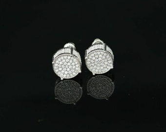 925 White Sterling Silver 0.71ct Cubic Zirconia Women's Hip Hop Round Earrings