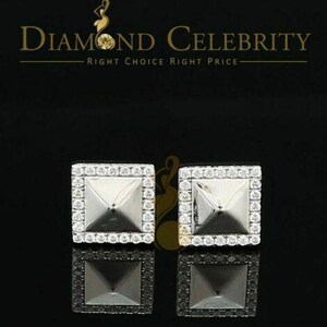 Mens Elegant Square white925 Sterling Silver Screw Back Hip Hop Stud earrings