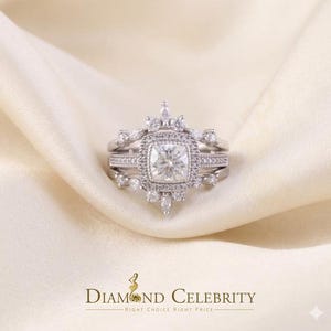Diamond Celebrity's Enhancer Guard Wrap Insert Cushion Moissanite 1.75ct VVS D White Silver Ring SZ7