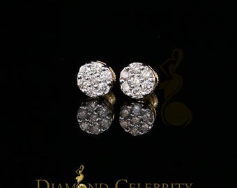 Men's/Women's 10K Real Yellow Gold with 0.75CT Real Diamond Stud Earrings