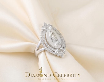 Diamond Celebrity's 925 Silver White CZ Stone Blessed Virgin Mary Miraculous Medal Women Ring SZ 8