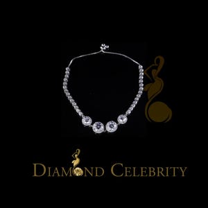 Adjustable Round Solitaire Style White Sterlng Silver Cubic Zirconia Bracelete