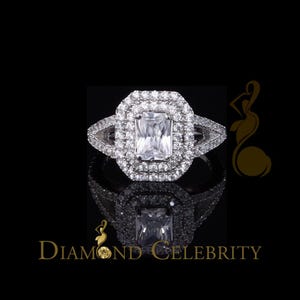 2.44ct Cubic Zirconia Sterling White Silver Emerald Wedding Ladies Ring Size 7