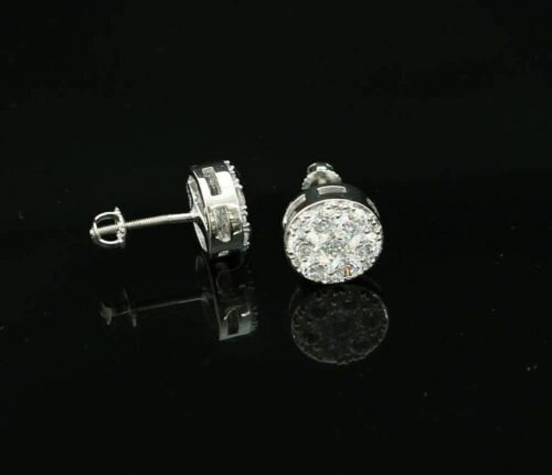 3.02ct Cubic Zirconia 925 White Sterling Silver Hip Hop Round Earring for Ladies image 3