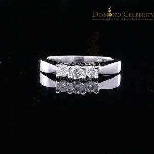 14kt White Gold with 0.50 CT Real Diamond 3 Solitaire Stones Ladies Ring Size 7